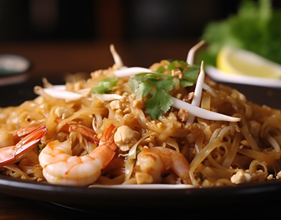 Tasty Thai food with shrimp photo