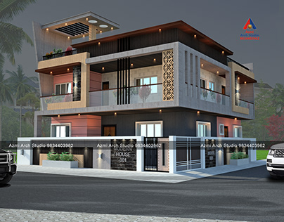 luxury home front 3d elevation designer in nagpur