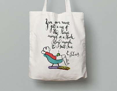 Calligraphic Tote Bag with illustration