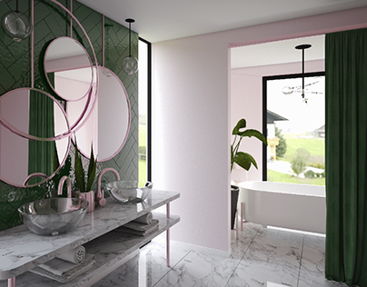 Pink and green bathroom