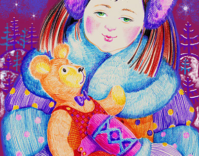 "Girl with a toy bear ."