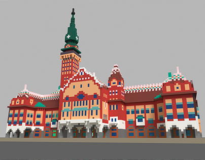 City Hall in Subotica, Republic of Serbia, 3D Voxel art