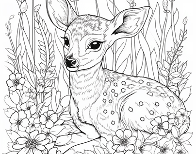 Floral Cute Deer Coloring page for adult