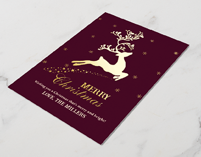 Reindeer Real Foil Custom Name Christmas cards | Zazzle