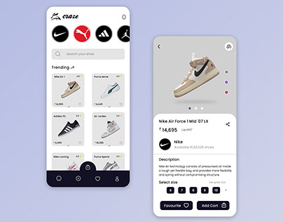 Shoes purchasing app Ui