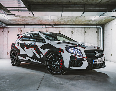 Stylized car wrapping design for a Mercedes GLA 45 AMG.