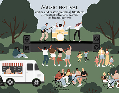 Music festival clipart, Open-air сoncert in park poster