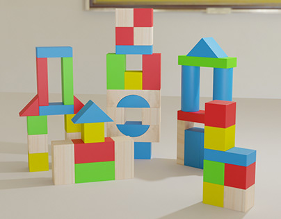 Render of a children's puzzle with wooden pieces