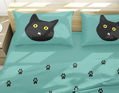 Bed linen with a cat print