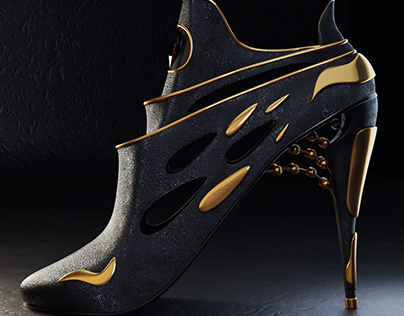 Black and Gold High Heels: 3D Luxury Concept Design