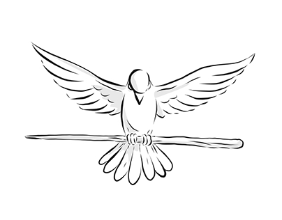 Soaring Dove Clutching Staff Front Drawing