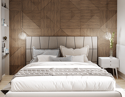 Light bedroom with Wood panel
