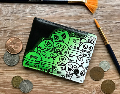 Doodle Leather Painted Police Wallet (For Sale)