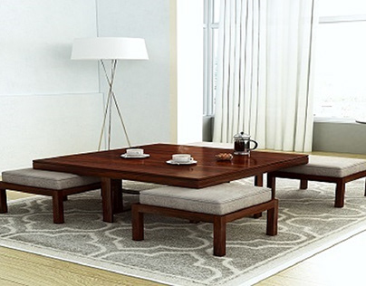 Timor Center Table With 4 Stools Sheesham