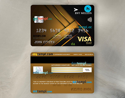 USA Bank of New York Mellon visa gold card template
