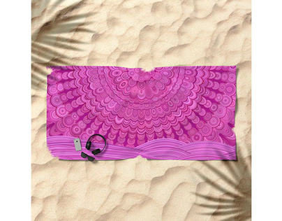 Hot Pink Ocean Mandala Beach Towel