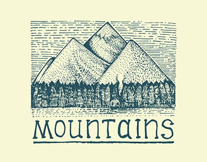 Mountains engraved illustration