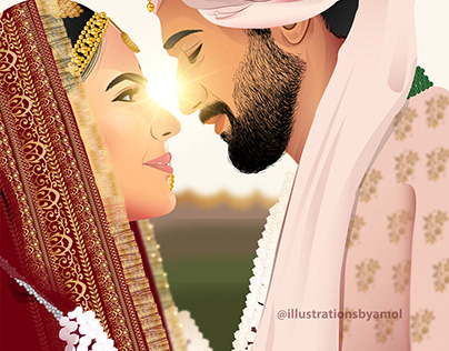 Realistic detailed Illustrations for Indian Couple