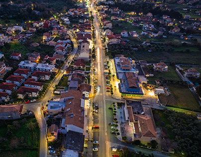 Drone view of Acharavi villege in corfu by night