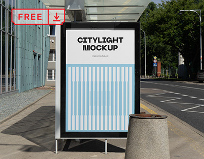 Free Citylight on a Bus Stop PSD Mockup