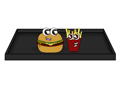 Love triangle of burger, fries and cold drink.