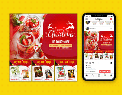 Red Christmas theme design template for drinks bar