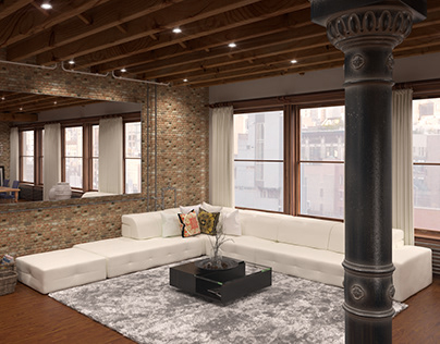 Apartment with Exposed Wood Beams and Iron Coloumns
