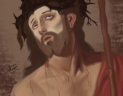 An imaginative digital drawing of the Passion of Christ