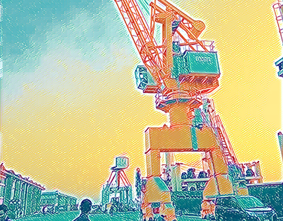 heavy machine crane artwork shipyard