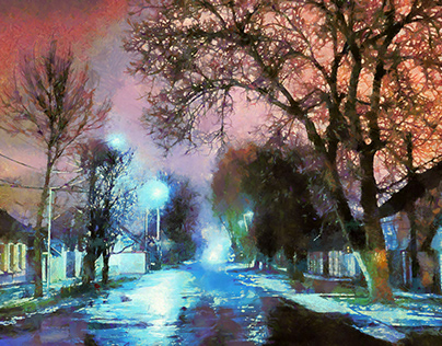 Rainy night winter street