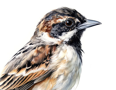 Pallass Reed Bunting Bird Portrait Watercolor Painting