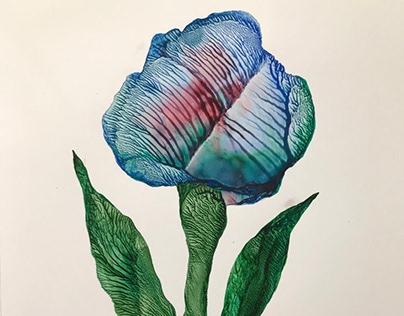 Monotype flowers in watercolor