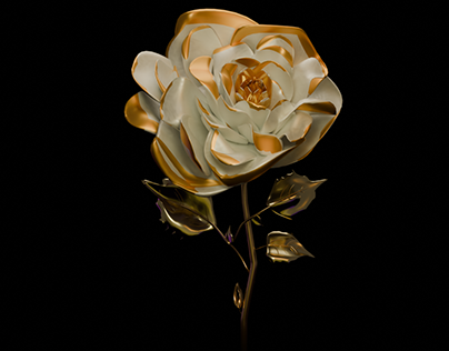 Golden Cascade Effect: Enchanted Rose in the Darkness