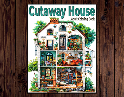 Cutaway House Coloring Book Cover Design for Amazon Kdp