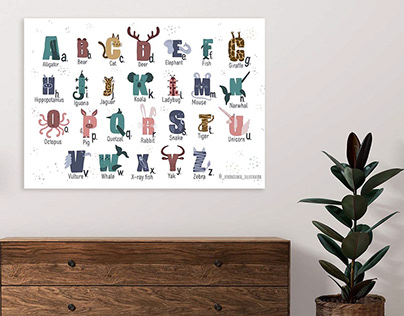 Illustrated english alphabet animals