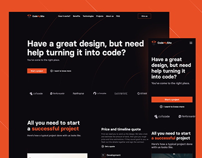 Landing page for a design to code service