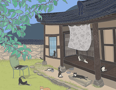 Illustration of Korean Hanok Hotel "TeaFlowerOmi"