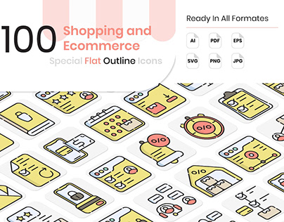 Shopping and Ecommerce Flat Outline Icons