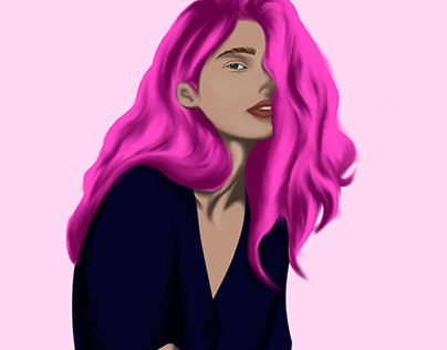 illustration of a girl with pink hair