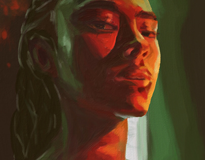 Woman with red and green lights