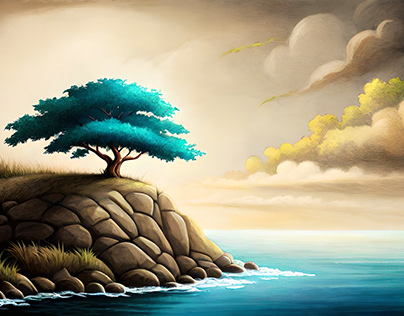 Tree on the cliff landscape