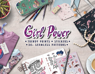 Girl Power Bundle (seamless patterns, prints, stickers)