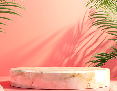 luxury tropical orange marble padium pink bg