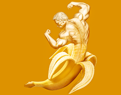 Combining a banana with a bodybuilding man