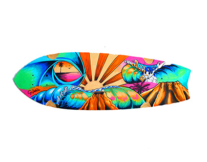 surfskate hand painted with waves