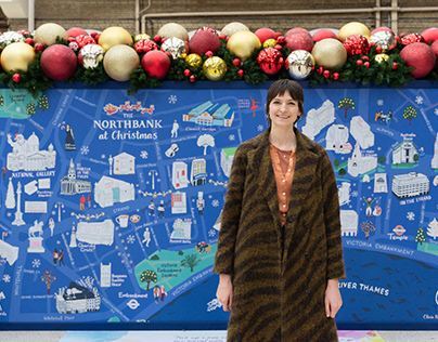 Festive Colour-In Mural in Charing Cross Station