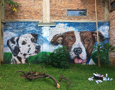 Dog Graffiti on The Brick Walls