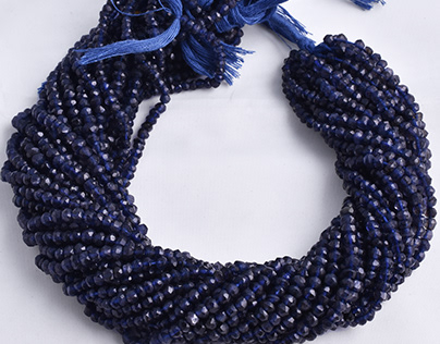Natural Blue Iolite Faceted Rondelle Beads