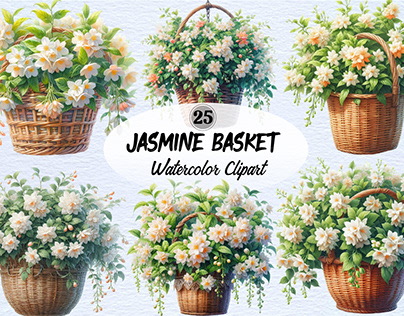 Watercolor Jasmine baskets Clipart