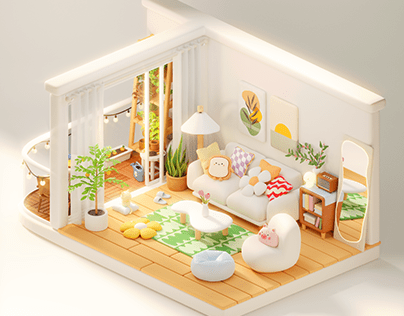 3D Isometric Lovely Living Room